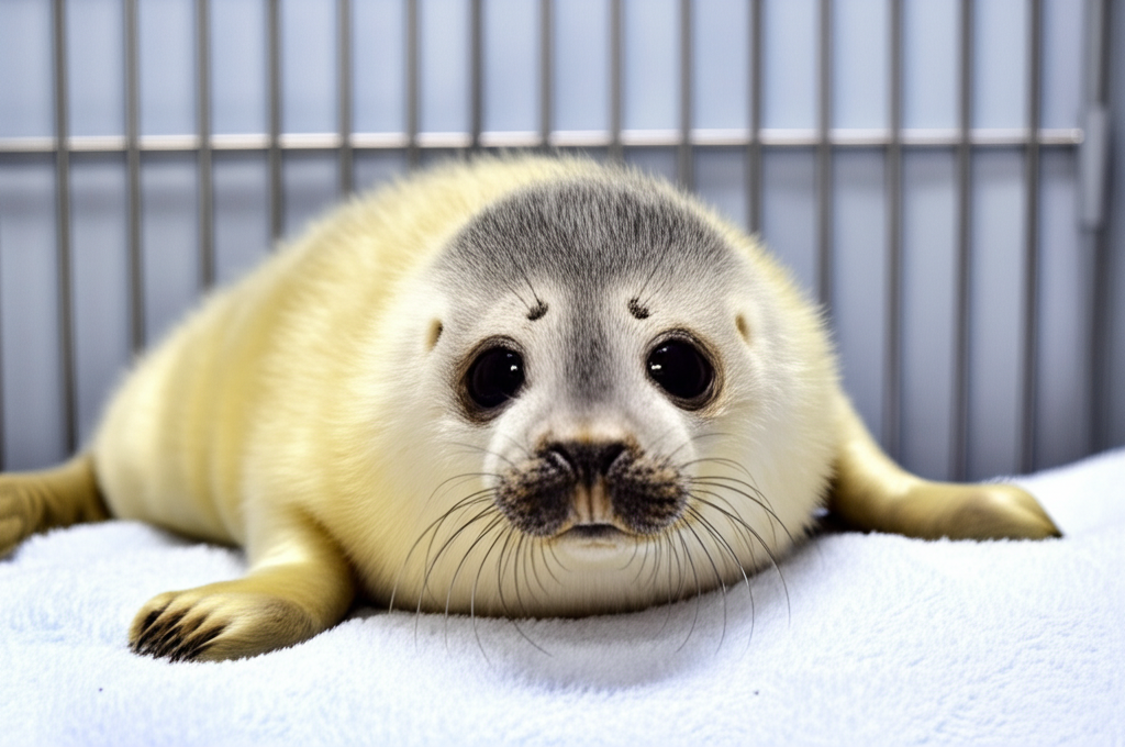 Rescued seal pup being rehabilitated